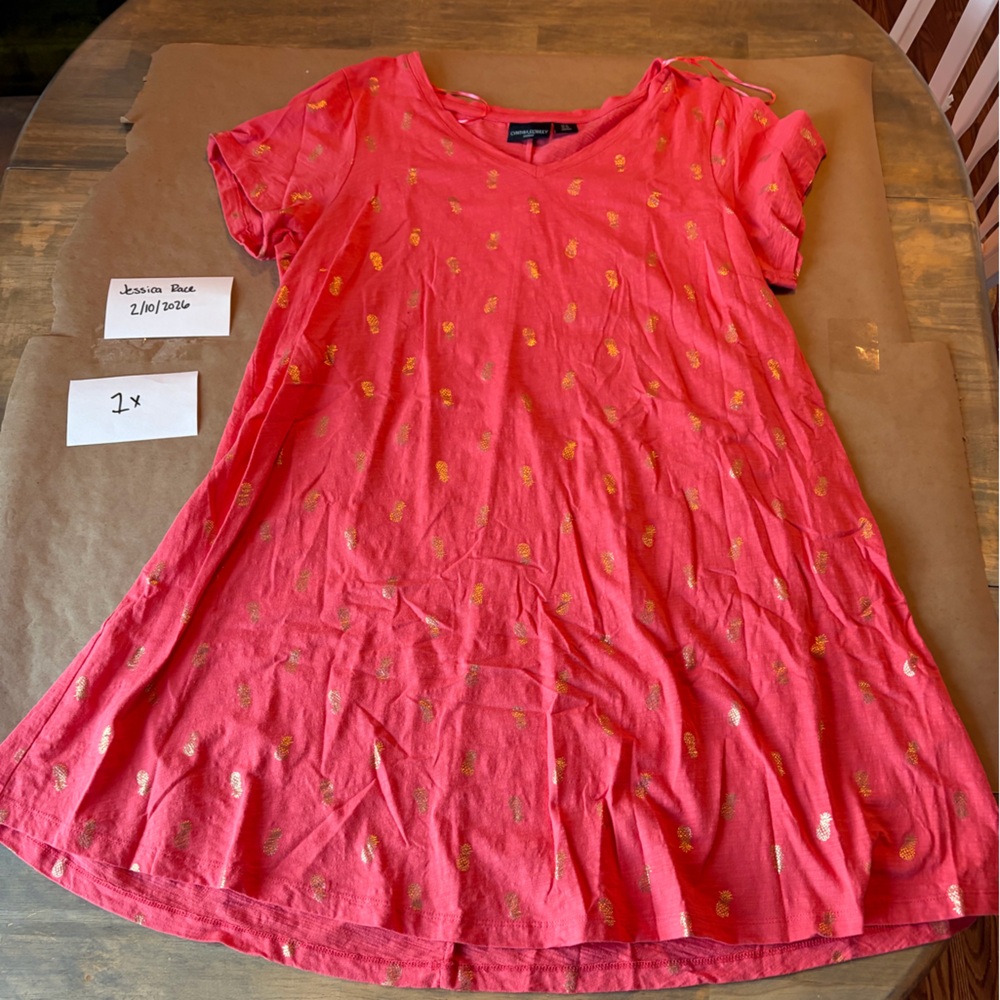 Cynthia Rowley Coral Top with Gold Pineapple Print